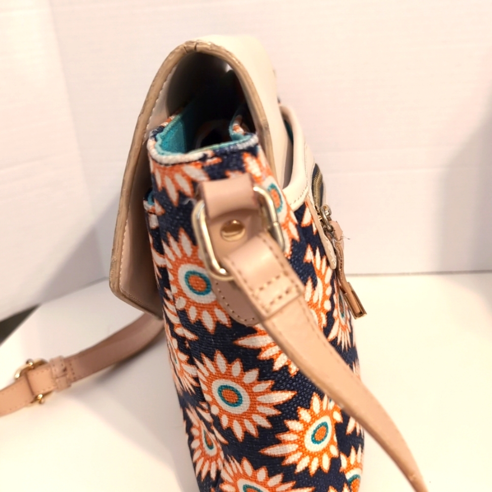 Spartina 449 Dauguskie Island Leather And Linen Floral Turquoise Crossbody‎ Bag - Picture 4 of 14
